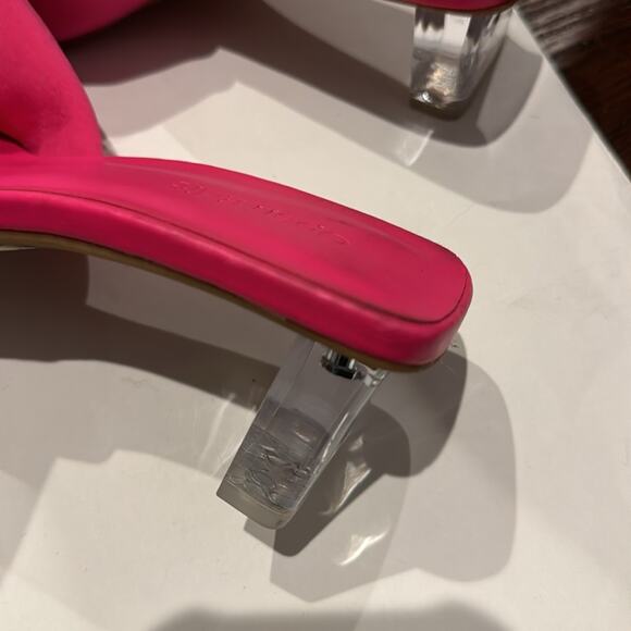 Open Edit NWOT Cleo Sandals in Pink Rouge with Clear Heel. - Picture 9 of 11